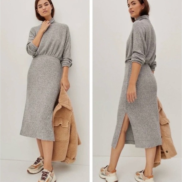 Anthropologie Dresses & Skirts - Saturday Sunday Anthropologie Mariah Midi Dress Size S Gray Ribbed Mock Neck